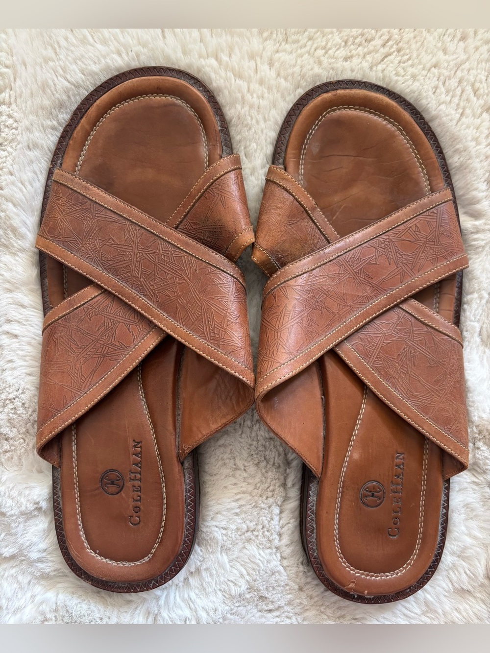 Cole Haan Men's Brown Nantucket Woodbury Cross Strap Sandals Size: 12
